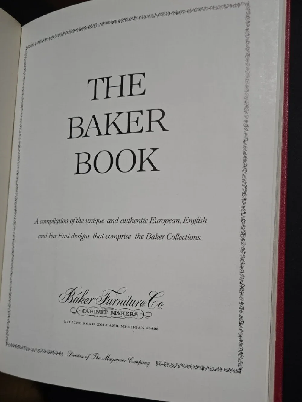 Baker Furniture Co Red Hardcover Furniture Book with Gold Lettering
